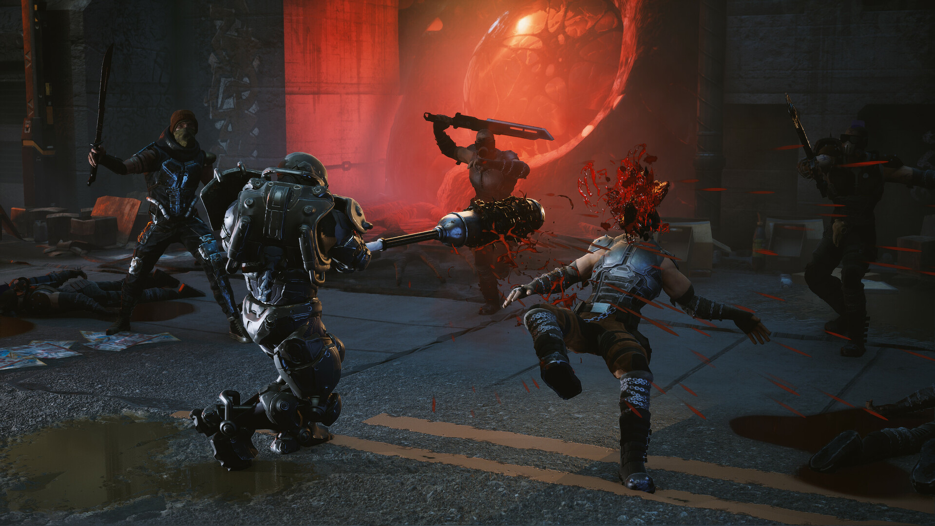 KIBORG screenshot: a fight in front of a red portal.